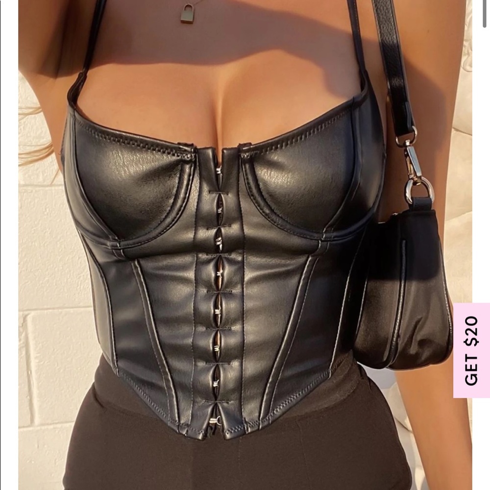 Black faux leather top